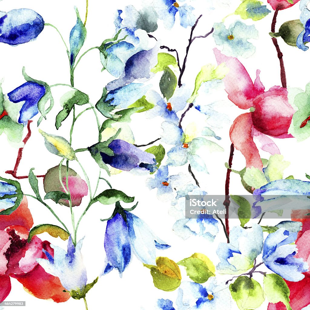 Seamless wallpaper with Summer flowers Seamless wallpaper with Summer flowers, watercolor illustration Backgrounds stock illustration