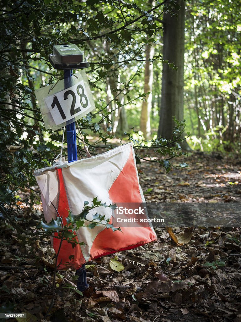 Orienteering Equipment in the Forest Orienteering is a family of sports requiring navigational skills using map and compass to navigate from point to point in diverse and usually unfamiliar terrain, usually as a race Activity Stock Photo