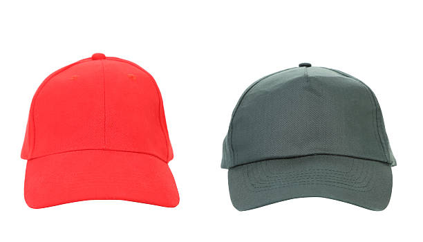 istock Red and Gray working peaked caps. 464292269