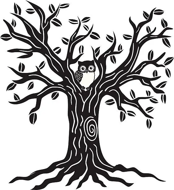 Vector illustration of tree with owl