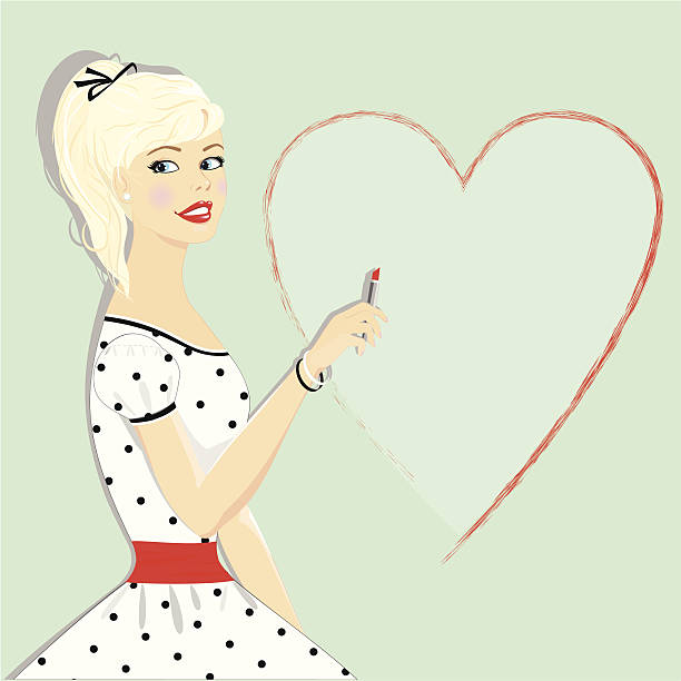 illustrazioni stock, clip art, cartoni animati e icone di tendenza di retrò bella ragazza con un cuore, pin-up - pin up girl