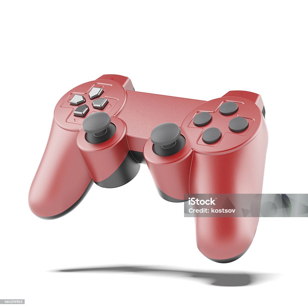 red game controller red joystick isolated on a white background. 3d render Leisure Games Stock Photo