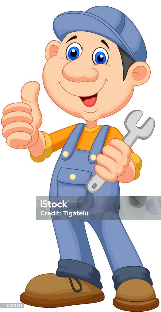 Cute mechanic cartoon holding wrench and giving thumbs up Vector illustration of Cute mechanic cartoon holding wrench and giving thumbs up Adult stock vector