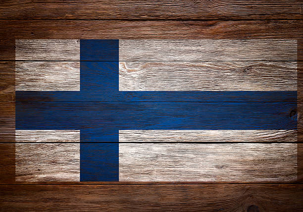istock Finnish Flag Stencilled on Wood 464319391
