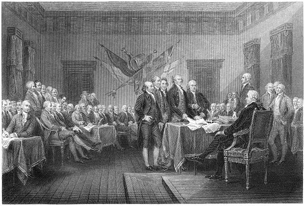 istock Signing of the Declaration of Independence - Antique Engraving 464325017
