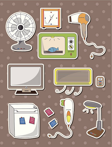 мультяшный дома appliance наклейки - art electric plug cartoon drawing stock illustrations