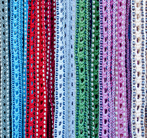 Colorful handcrafted belts with beads stock photo
