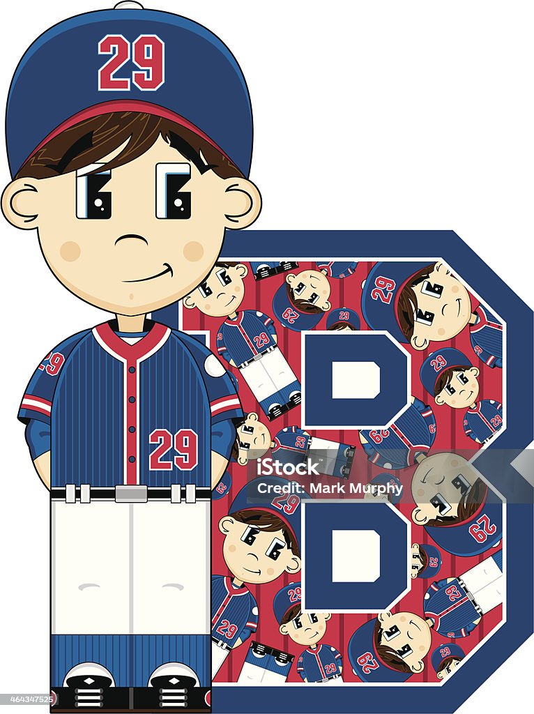Adorable garçon apprentissage Lettre B de Baseball - clipart vectoriel de Baseball libre de droits