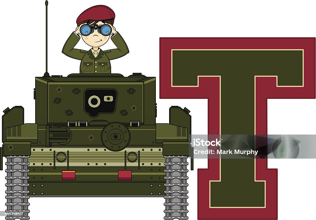 Süße Soldaten & Tank-Learning-Buchstabe T - Lizenzfrei Alphabet Vektorgrafik