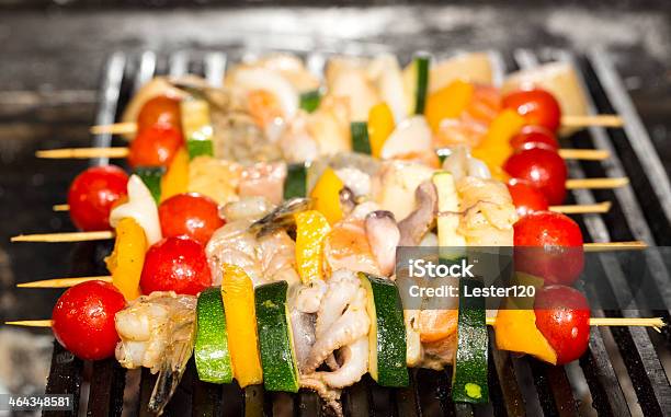 Seafood Skewers With Grilling Stock Photo - Download Image Now - Barbecue - Meal, Barbecue Grill, Eggplant