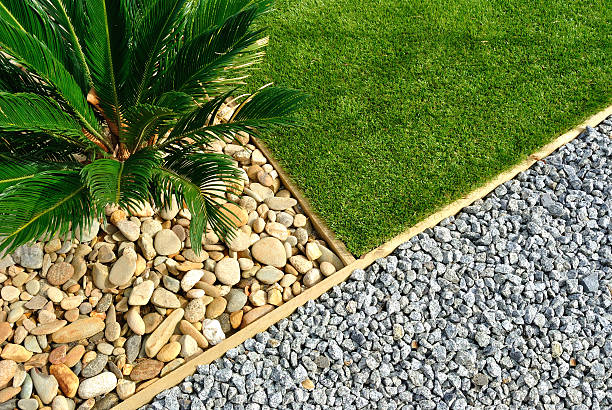 Landscape design Landscaping combinations of grass, plant and stones gravel photos stock pictures, royalty-free photos & images