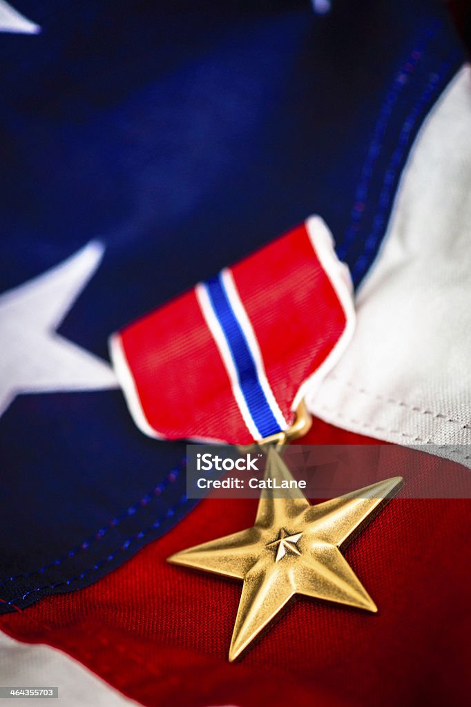 Medaglia di bronzo militare con bandiera americana stelle - Foto stock royalty-free di A forma di stella