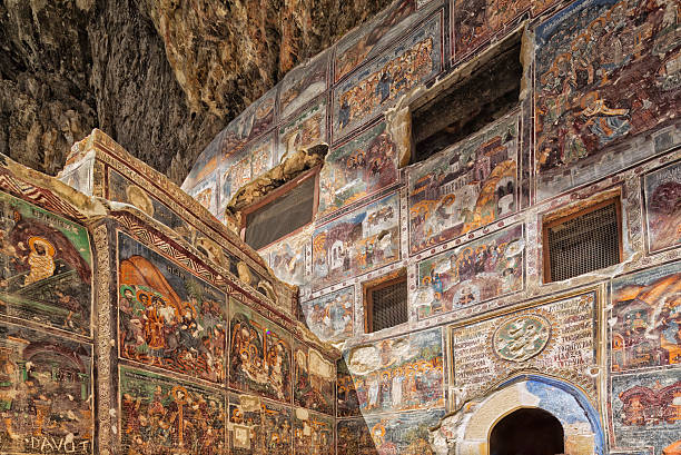 Painting on the wall of Sumela Monastery, Turkey The Sumela Monastery (Built in the 4th century) is an ancient Greek Orthodox monastery in the region of Macka, Trabzon, Turkey. sumela monastery stock pictures, royalty-free photos & images