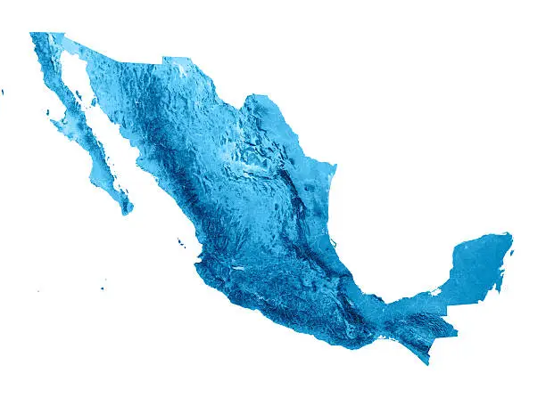 3D render and image composing: Topographic Map of Mexico. Isolated on White. High quality relief structure!