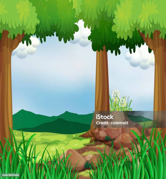 Green Forest With Rocks Stock Illustration - Download Image Now - Blue, Branch - Plant Part, Brown