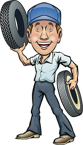 Vector illustration of Mechanic with Tires