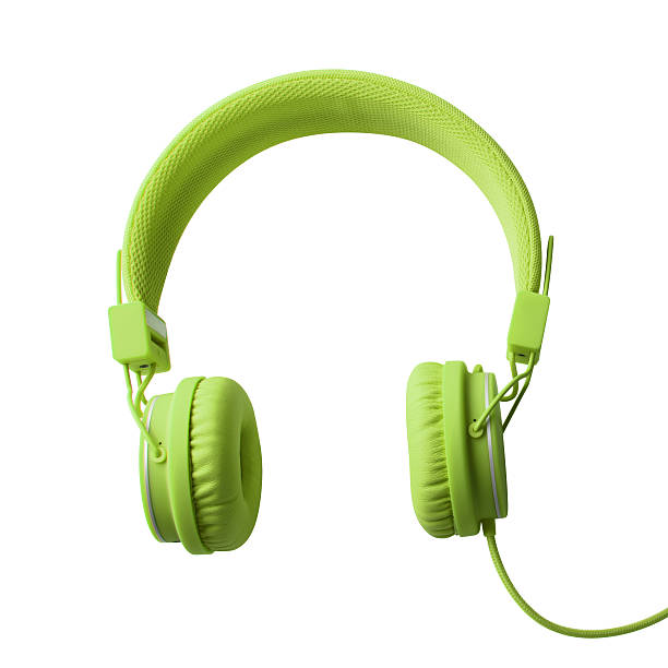 istock Plain green headphones isolated on white background 464361383