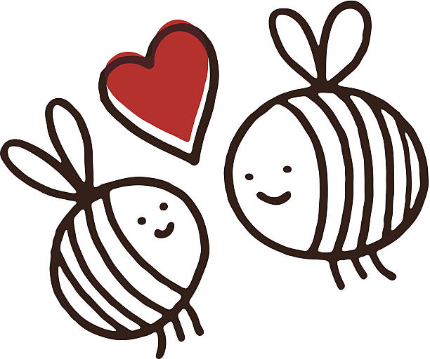 Two bees with a love heart vector art illustration
