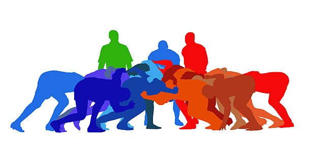 stockillustraties, clipart, cartoons en iconen met rugby scrum isolation - rugby scrum