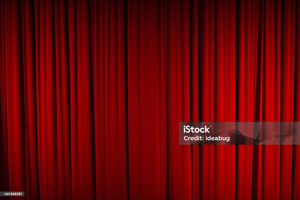 Color Image of Closed, Red Stage Curtain Color, full frame image of a closed stage curtain, marking the beginning/end of a performance. Stage Curtain Stock Photo