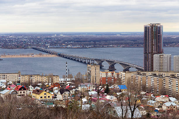 Saratov City. Russia Road bridge over river Volga, which connects city Saratov and Engels friedrich engels stock pictures, royalty-free photos & images