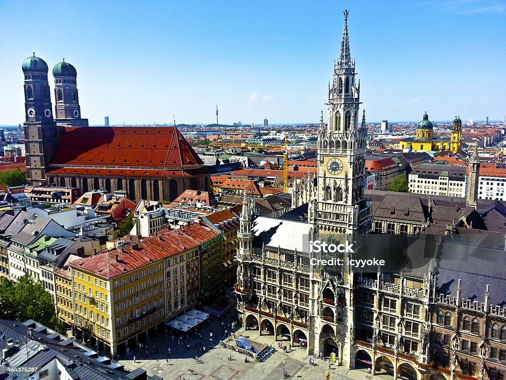 Aerial of Munich city, Germany Rooftop view of Munich city, Bavaria. Germany Aerial View Stock Photo