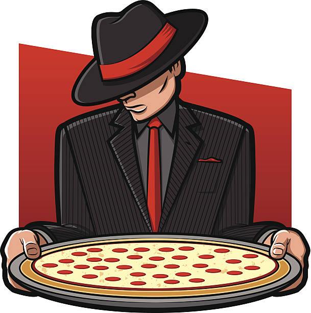 Mobster Holding Pizza vector art illustration