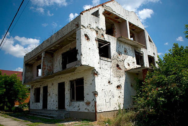 istock House with bullet tracks, Laslovo, Croatia 464392901
