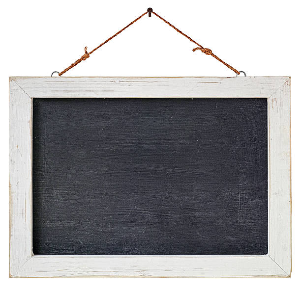 istock Hanging chalk board with a weathered white wood frame. 464394068