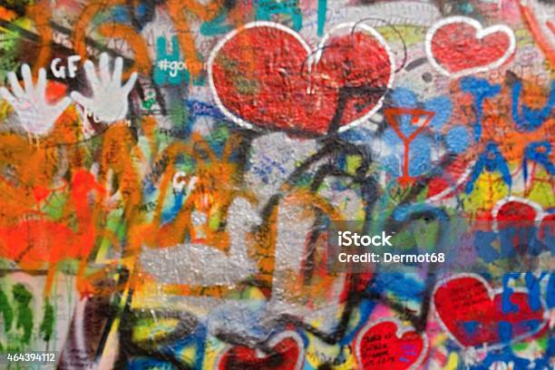 Urban Wall With Drawings In Prague Blurred Background Stock Photo - Download Image Now