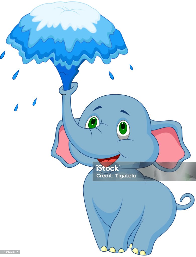 Adorable éléphant cartoon souffler de l'eau sur le buste - clipart vectoriel de Animaux à l'état sauvage libre de droits