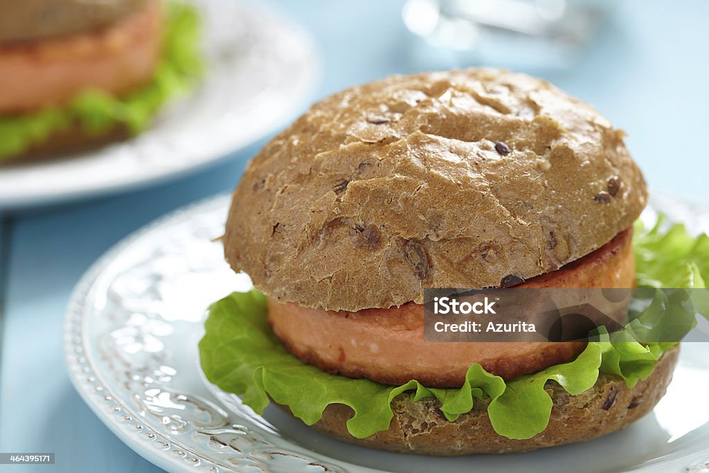 Salmon fishburger sandwich Bread Stock Photo