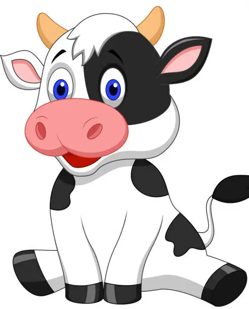 Vector illustration of Cute cow cartoon sitting