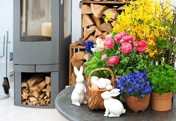 istock home interior with spring flowers and easter decoration 464397037