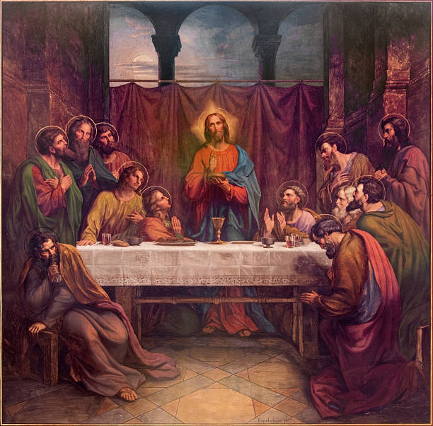 wiedeń-z chrystus fresk ostatnia wieczerza - holy man obrazy stock illustrations