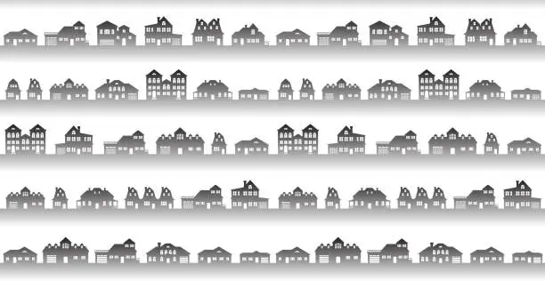 Vector illustration of Rural Houses & Buildings Seamless skyline panoramic Background vector