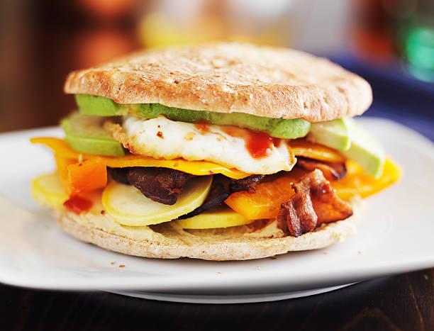 healthy breakfast sandwich shot at eye level