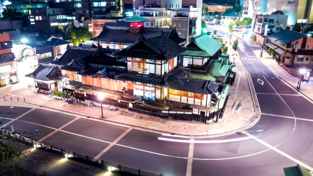 Time lapse of the ancient Japanese bathhouse from above