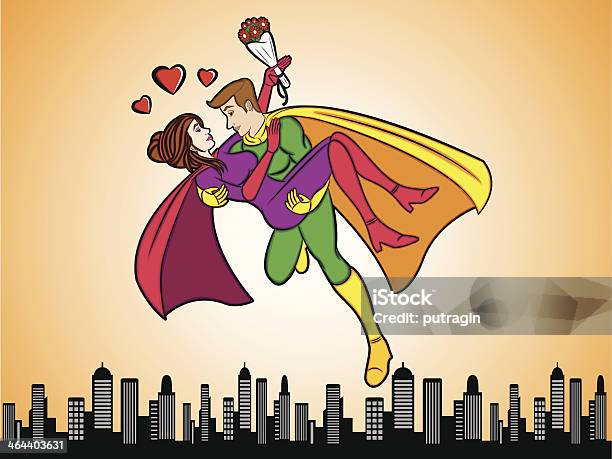 Super Heroes In Love Stock Illustration - Download Image Now - Adult, Cartoon, Ceremonial Robe