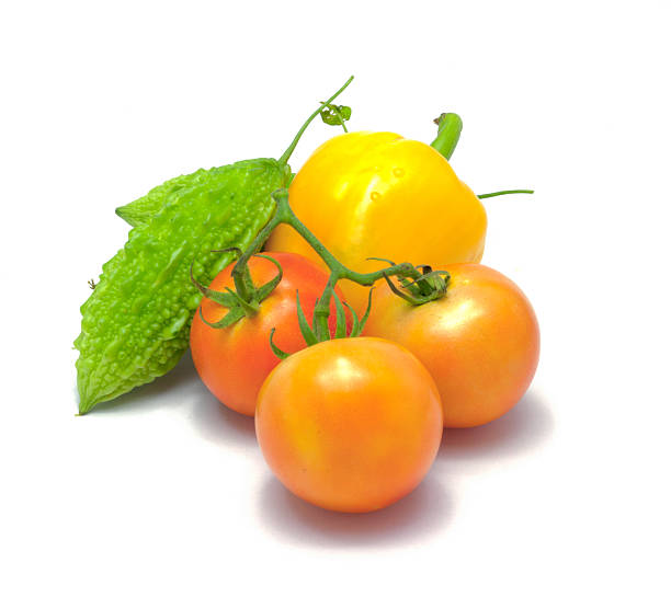 istock tomatoes & Chili pepper isolated on white background 464405342