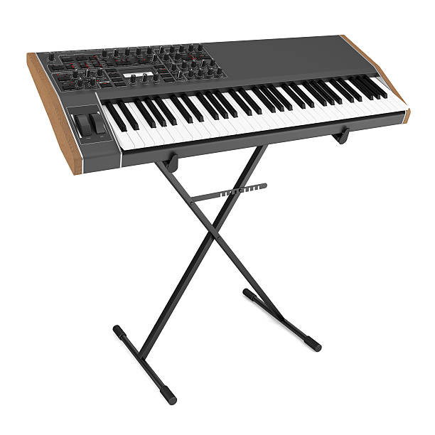 istock black synthesizer on stand isolated white background 464405359