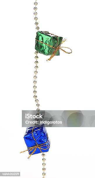 Christmas Garland With Small Gifts Stock Photo - Download Image Now - Blue, Box - Container, Branch - Plant Part