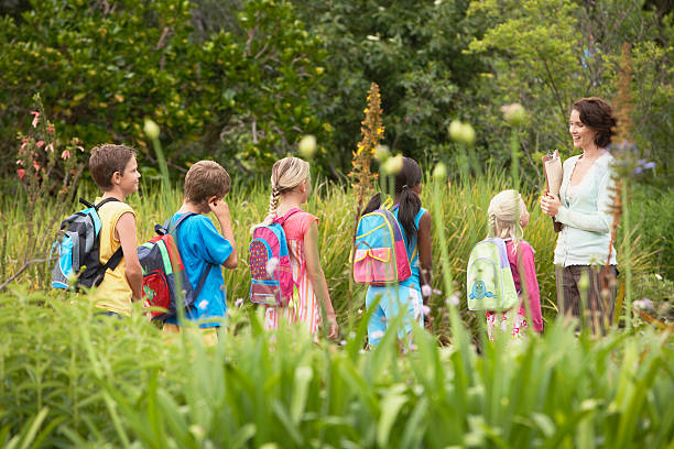 Lehrer mit Kindern auf Exkursion – Foto