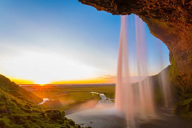 Photo of Iceland, sunset behind the fall, Seljalandsfoss