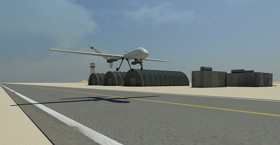 A drone (Unmanned aerial vehicle - UAV) during take-off.