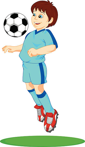 süße junge fußball-spieler - soccer action child purple stock-grafiken, -clipart, -cartoons und -symbole