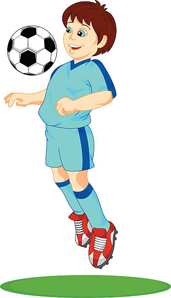 illustrazioni stock, clip art, cartoni animati e icone di tendenza di ragazzo carino calciatore - soccer action child purple