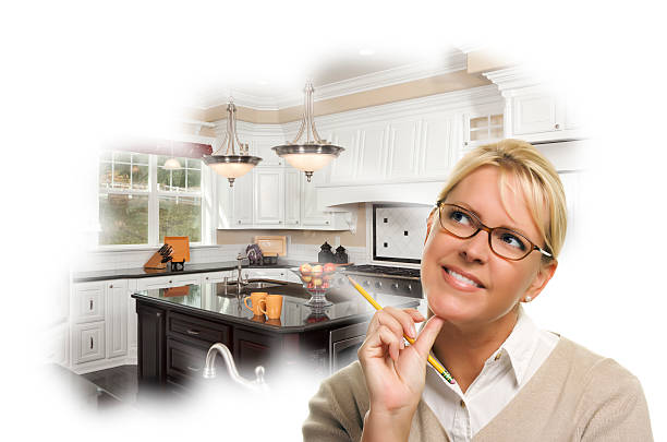 istock Daydreaming Woman With Pencil Over Custom Kitchen Photo Thought 464412702