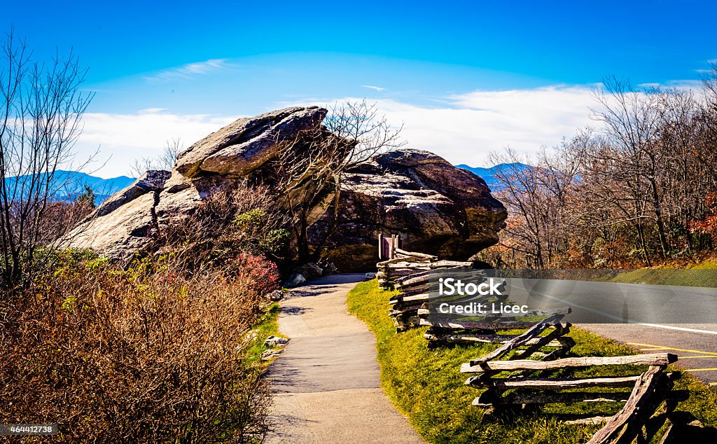 The Split Rock One of the gigantic monumental rocks that you will pass along the way, as you drive towards the top of the Grandfather Mountain in North Carolina. Appalachian Trail Stock Photo