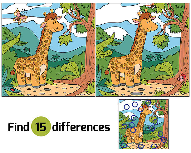 illustrations, cliparts, dessins animés et icônes de trouver des différences (girafe) - cartoon giraffe young animal africa